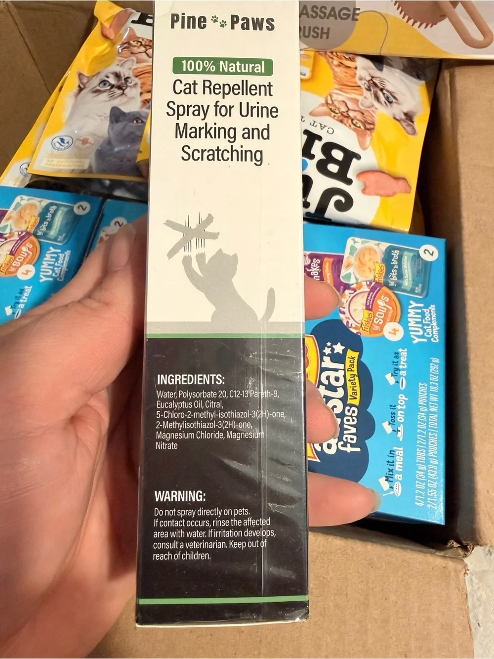 Variety box of cat treats/Soup pouches/ Electric Brush and Cat Spray for Urine